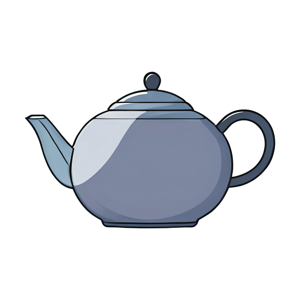 Grey Teapot Hand Drawn Cartoon Style Illustration AI Generated png