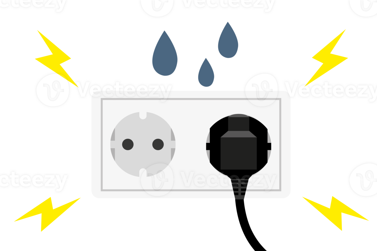 Electric leakage. Water drops into the outlets, causing a short circuit and damaged or dangerous. Three eye plug. png