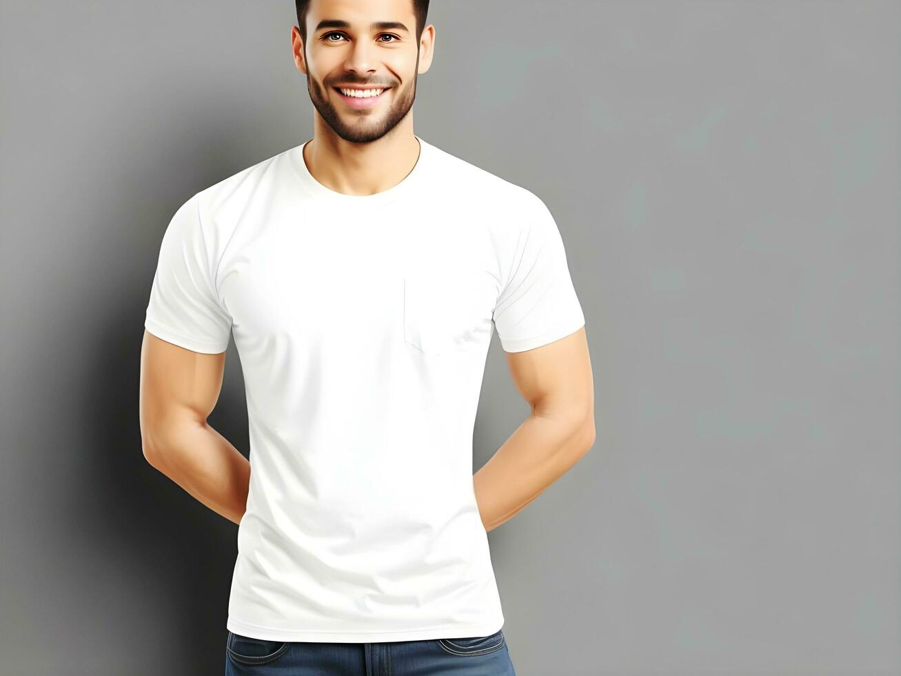 Young man wearing blank white t-shirt mockup, Design tshirt template, print presentation mock-up. Ai generated photo