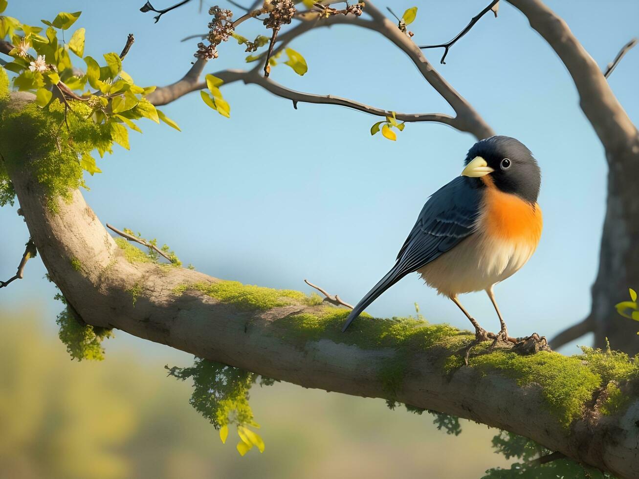 Natural panoramic bird sitting on branch. Ai generate photo