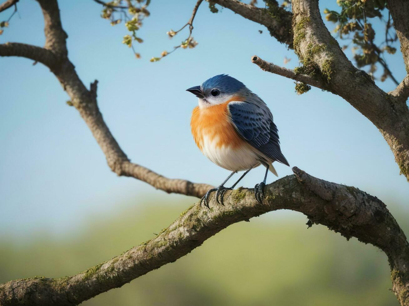 Natural panoramic bird sitting on branch, Ai generate photo