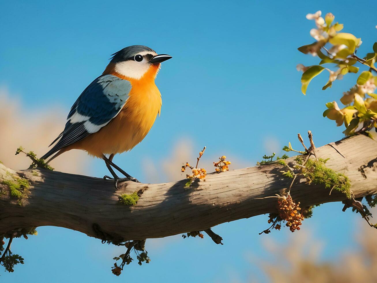 natural panorámico pájaro sentado en rama, ai generar foto