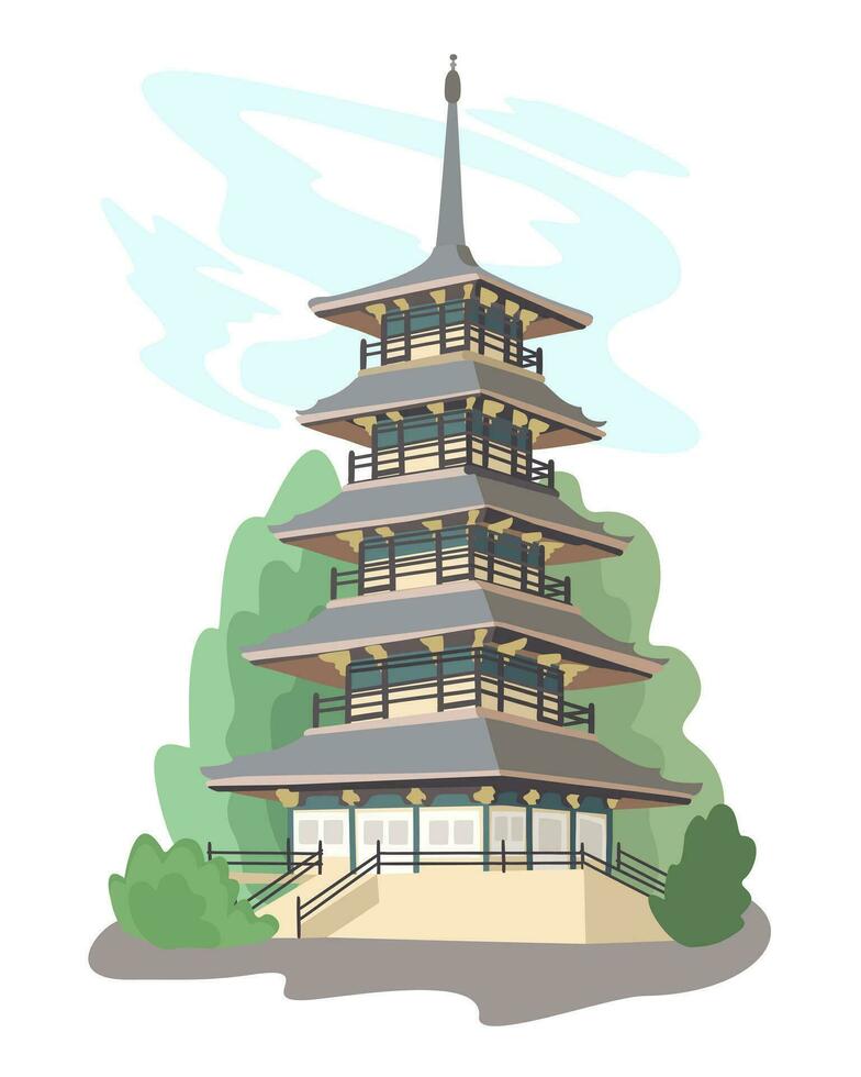 Pagoda. Asian temple. Japanese traditional landmark. Vector isolated illustration