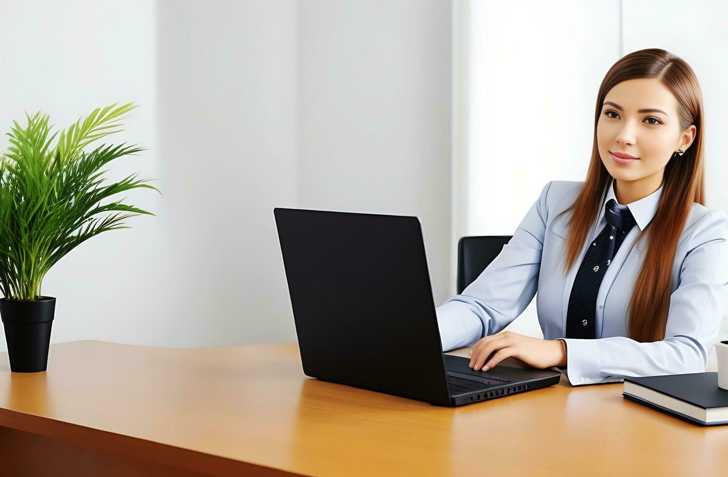 Young businesswoman sitting in office room, Generative ai photo