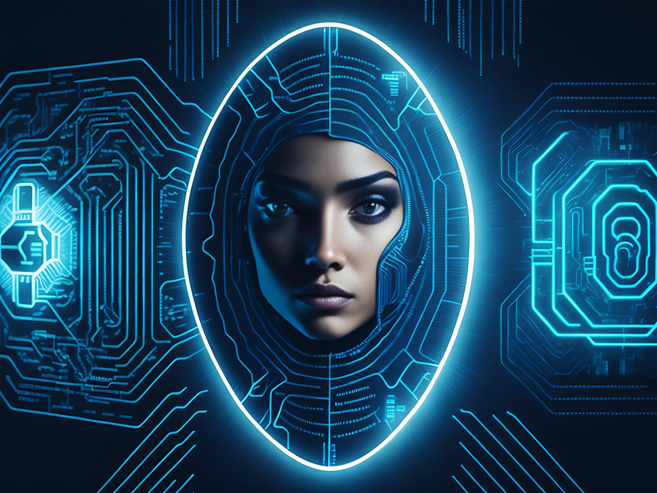 Biometrics identification and cyber security technology background. Ai