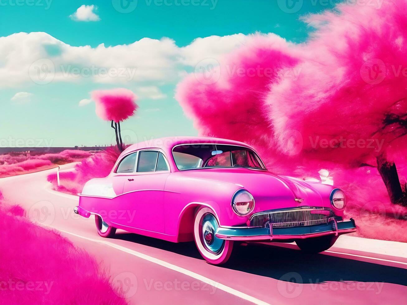 vintage classic car pink wallpaper ai generate photo