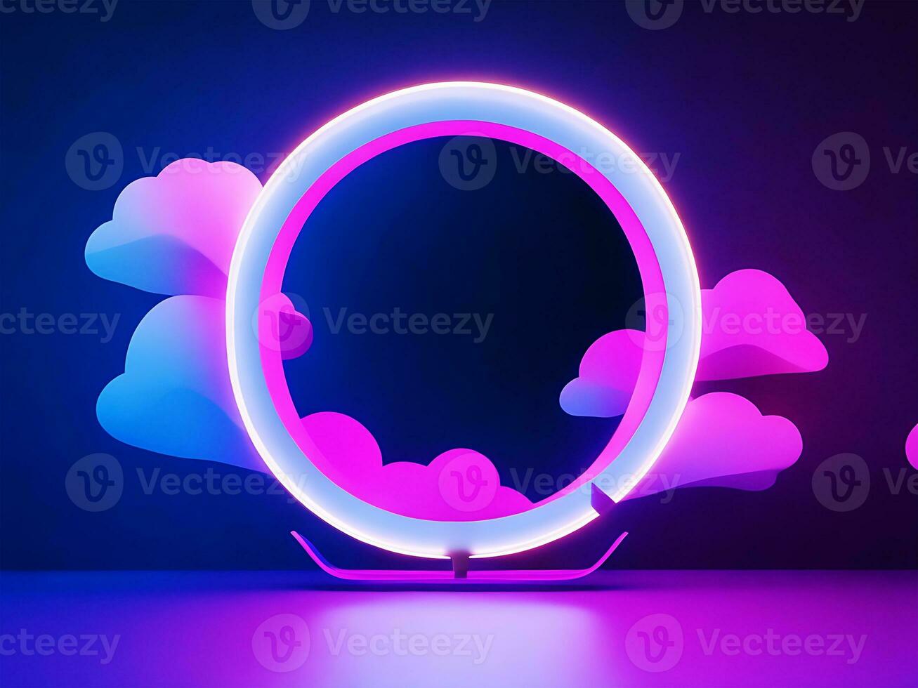3d render, abstract minimal background, pink blue neon light round, Generative AI photo
