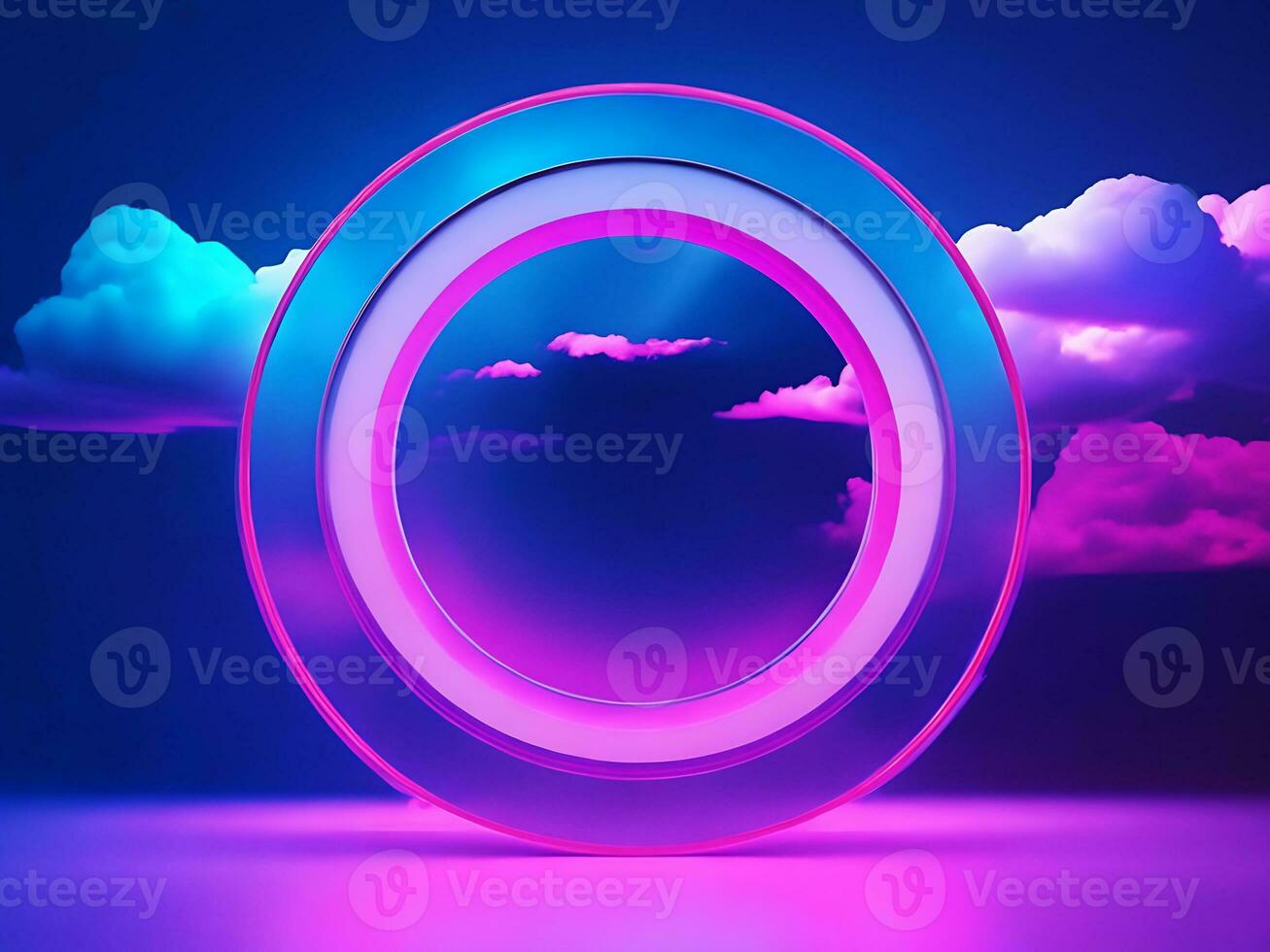 3d render, abstract minimal background, pink blue neon light round, Generative AI photo