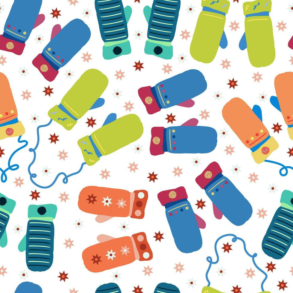 Winter mittens seamless. Christmas pattern for wrapping paper and new year fabrics and linens and festive accessories. vector