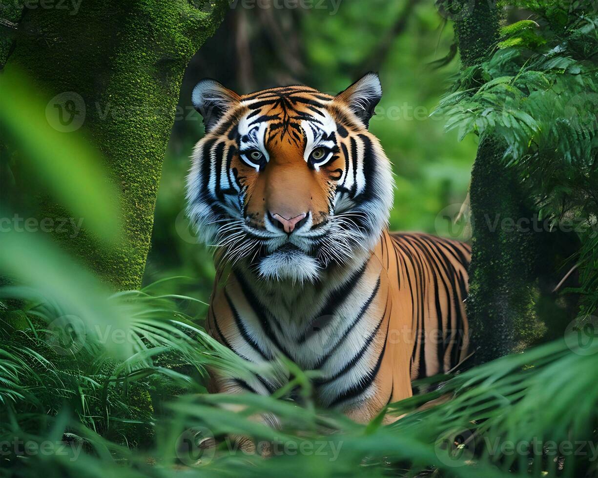 A tiger in the forest ai generate photo