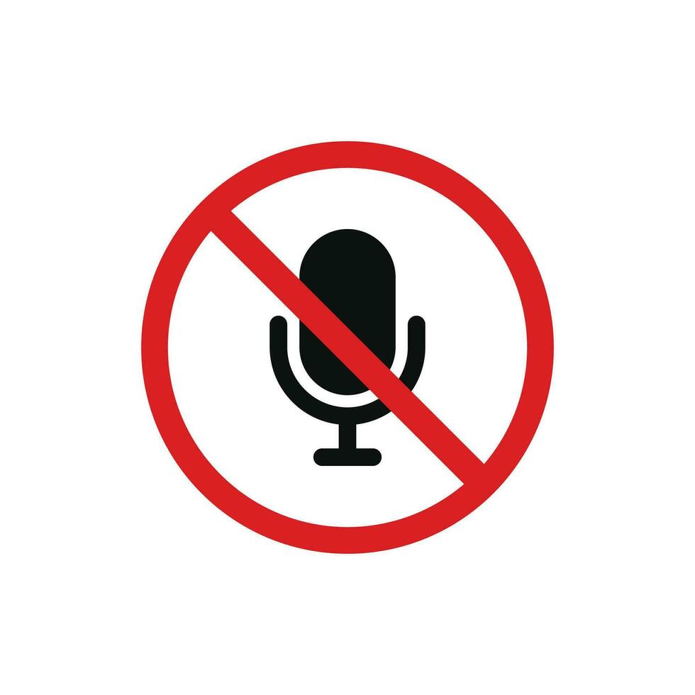 No microphone allowed icon sign symbol isolated on white background. No recording icon vector