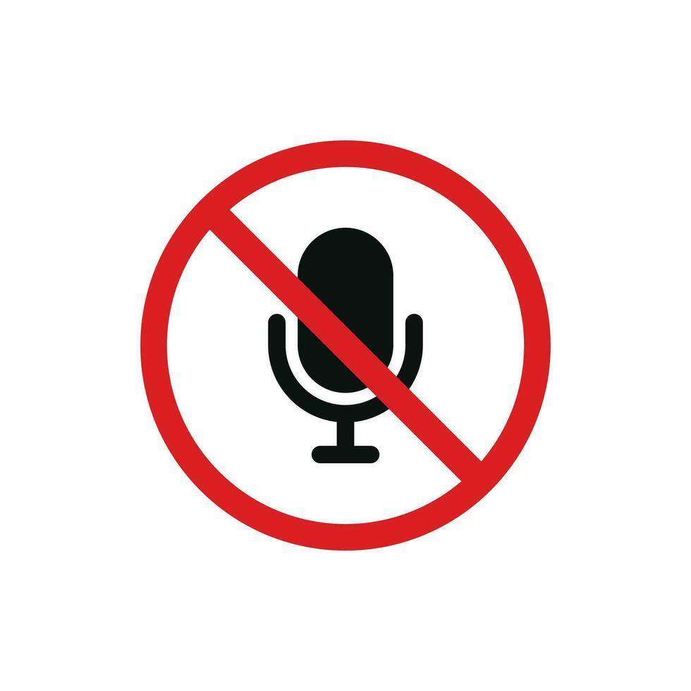 No microphone allowed icon sign symbol isolated on white background. No recording icon vector