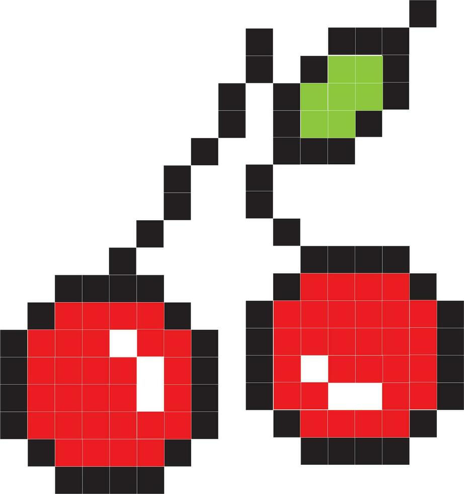 Pixel art cherry fruit game icon vector