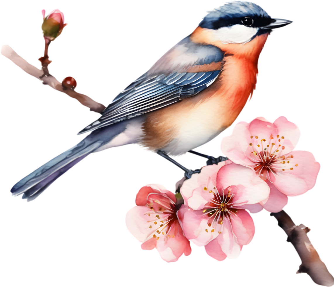 Watercolor paintings of colorful birds.  Ai-Generated. png