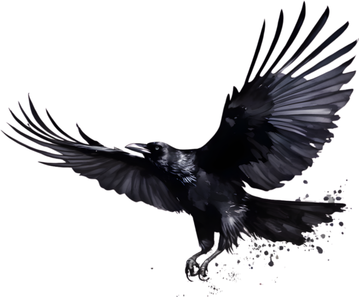 Aquarell Gemälde von ein schwarz Krähe Vogel. KI-generiert. png