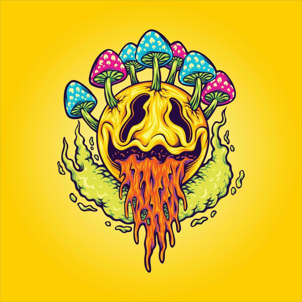 Mushroom madness vibrant psychedelic smiles vector illustrations for your work logo, merchandise t-shirt, stickers and label designs, poster, greeting cards advertising business company or brands.