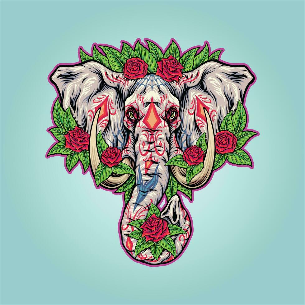 Ornamental beauty elephant surrounded florals vector illustrations for your work logo, merchandise t-shirt, stickers and label designs, poster, greeting cards advertising business company or brands.