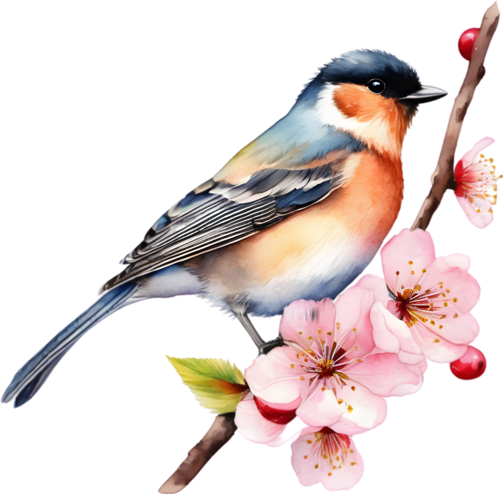 Watercolor paintings of colorful birds.  Ai-Generated. png