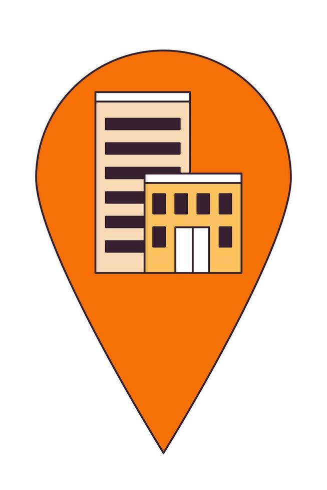 Condo apartments map pinpoint 2D linear cartoon object. Houses residential location mark isolated line vector element white background. Homes estate pin mapping color flat spot illustration