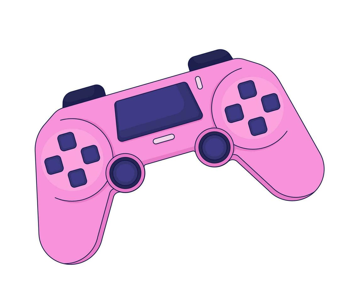 Retro gamepad joystick 2D linear cartoon object. Video game control device isolated line vector element white background. Gamer equipment. Gaming entertainment technology color flat spot illustration