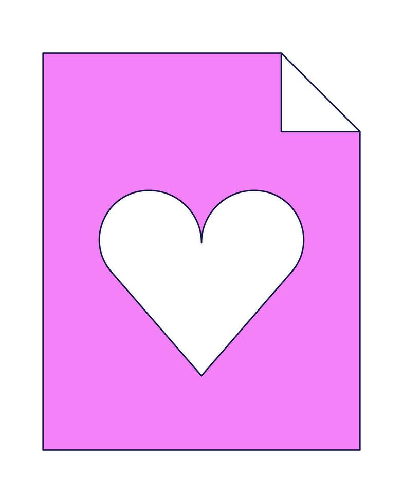 Heart file desktop shortcut 2D linear cartoon object. Health record digital. Heart document shortcut isolated line vector element white background. Love letter shortcut color flat spot illustration