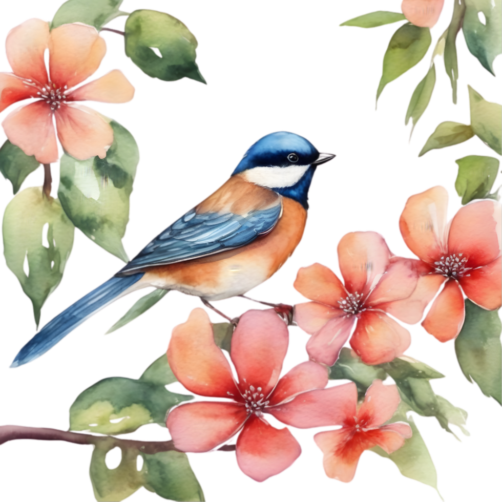 Watercolor paintings of colorful birds.  Ai-Generated. png