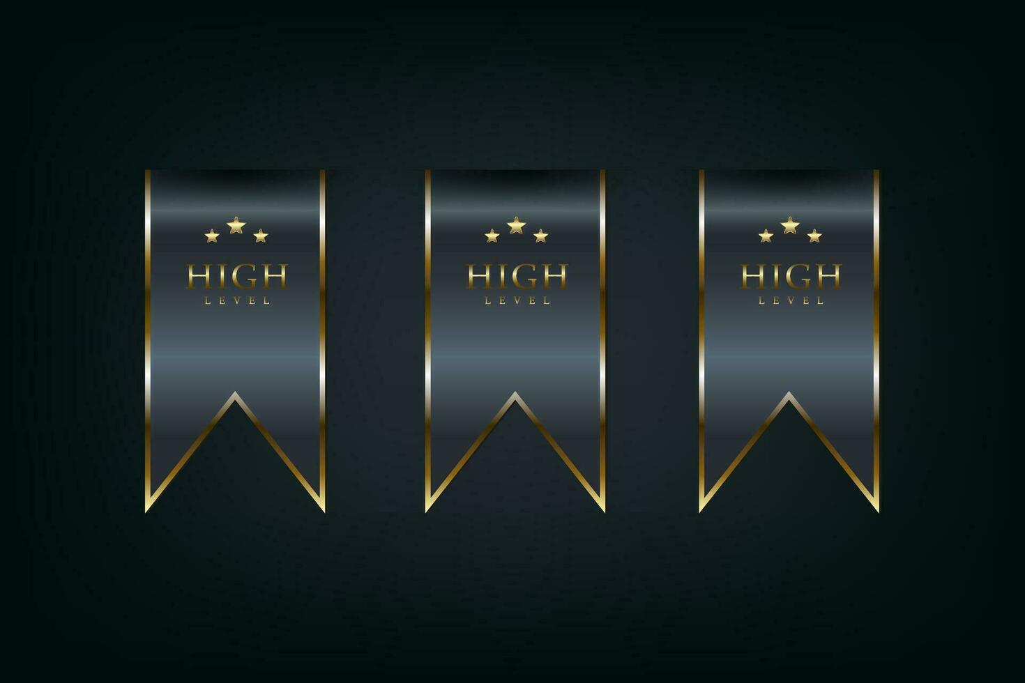 Set of THREE premium Black and Gold Ribbons Vector illustration on dark isolated background used for banner, label, sticker concept design
