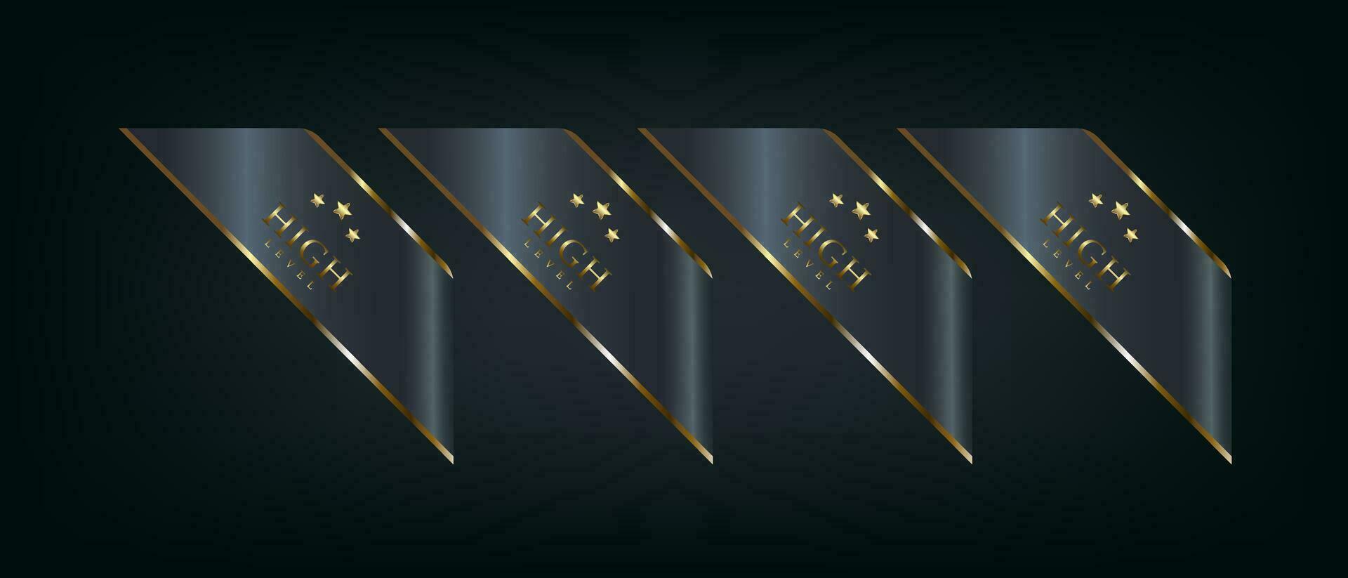 Set of Four luxury Black and Gold Ribbons Vector illustration on dark isolated background used for banner, label, sticker concept