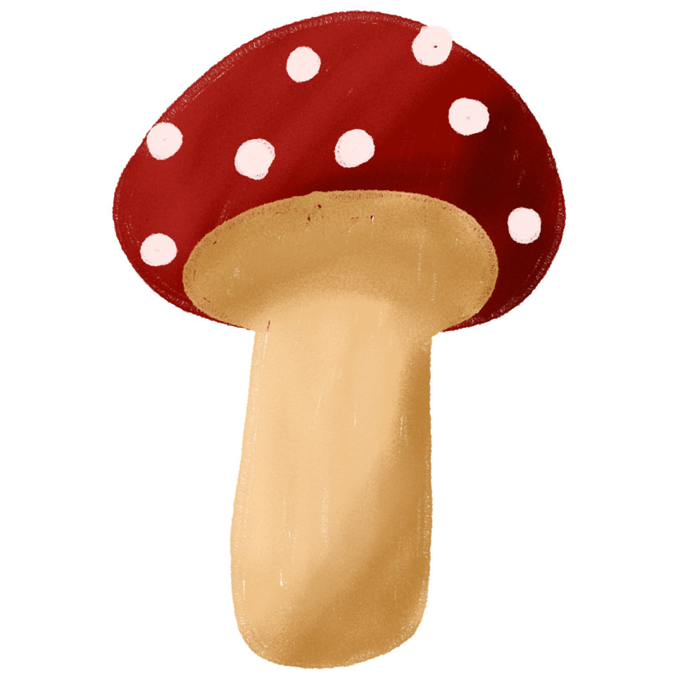 a red and white mushroom with polka dots png