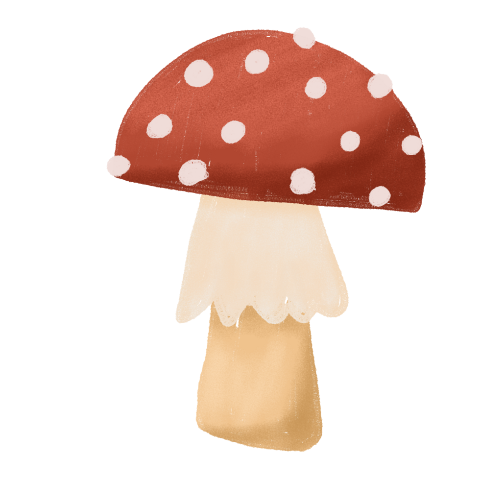 a red and white mushroom with polka dots png