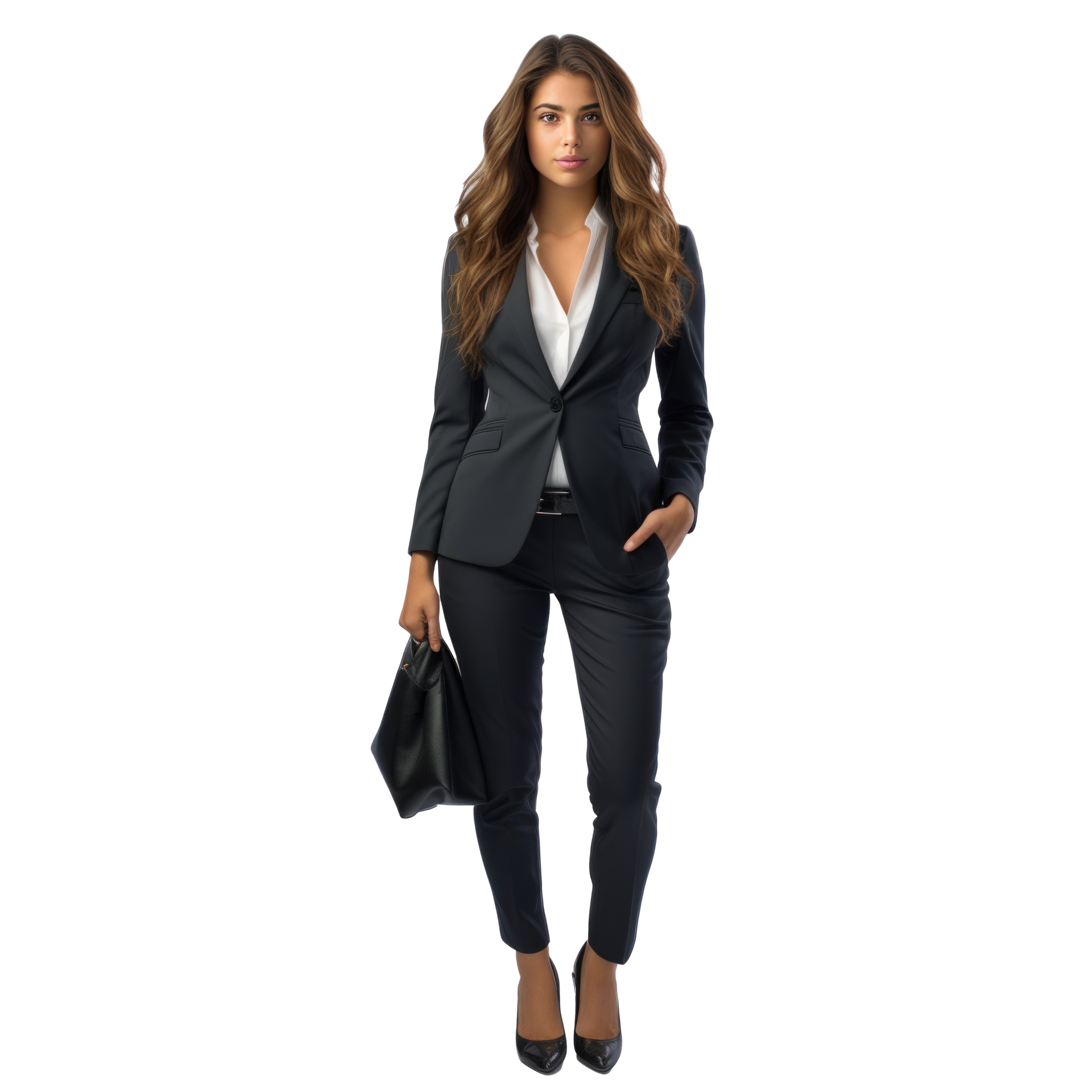 Business woman in full-length jacket isolated. 33053703 PNG