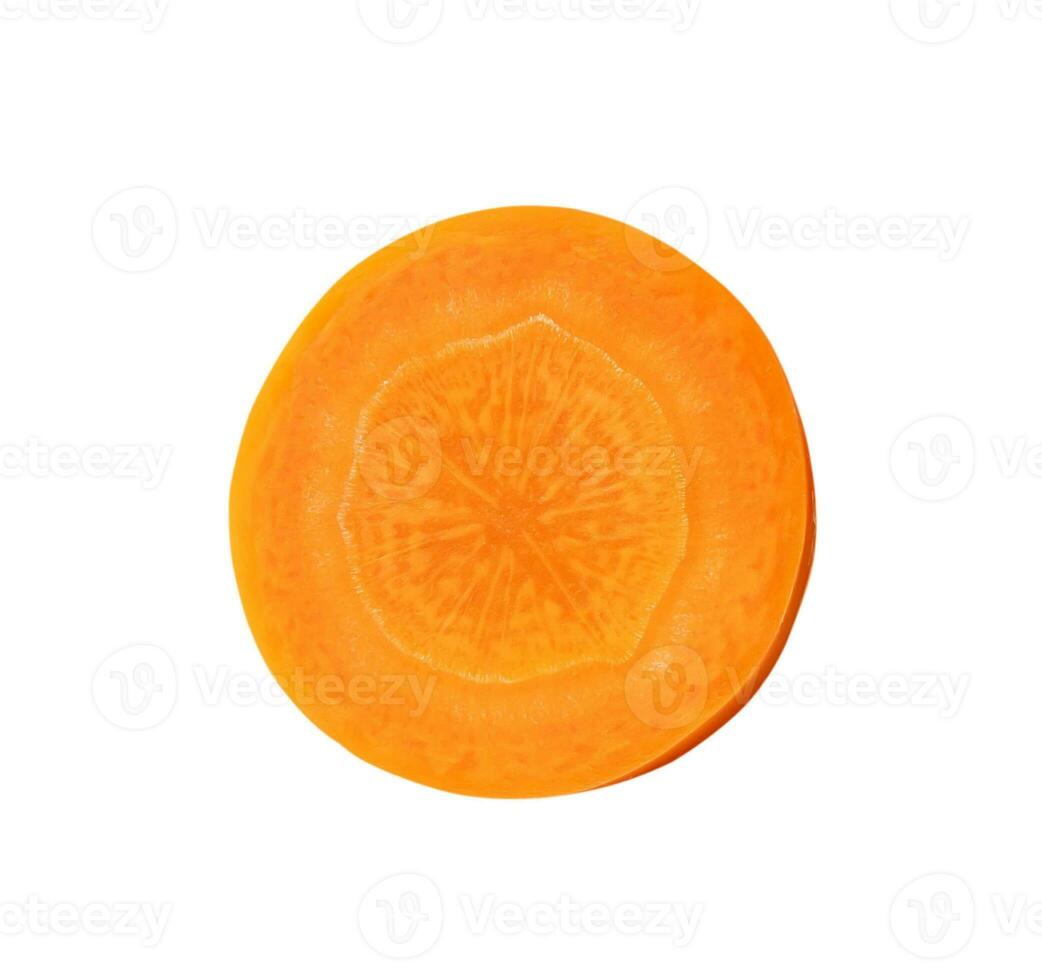 Single fresh beautiful carrot slice isolated on white background with clipping path photo