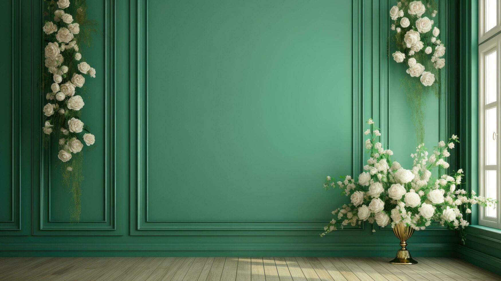 Serene Green Wedding Backdrop, generative AI photo