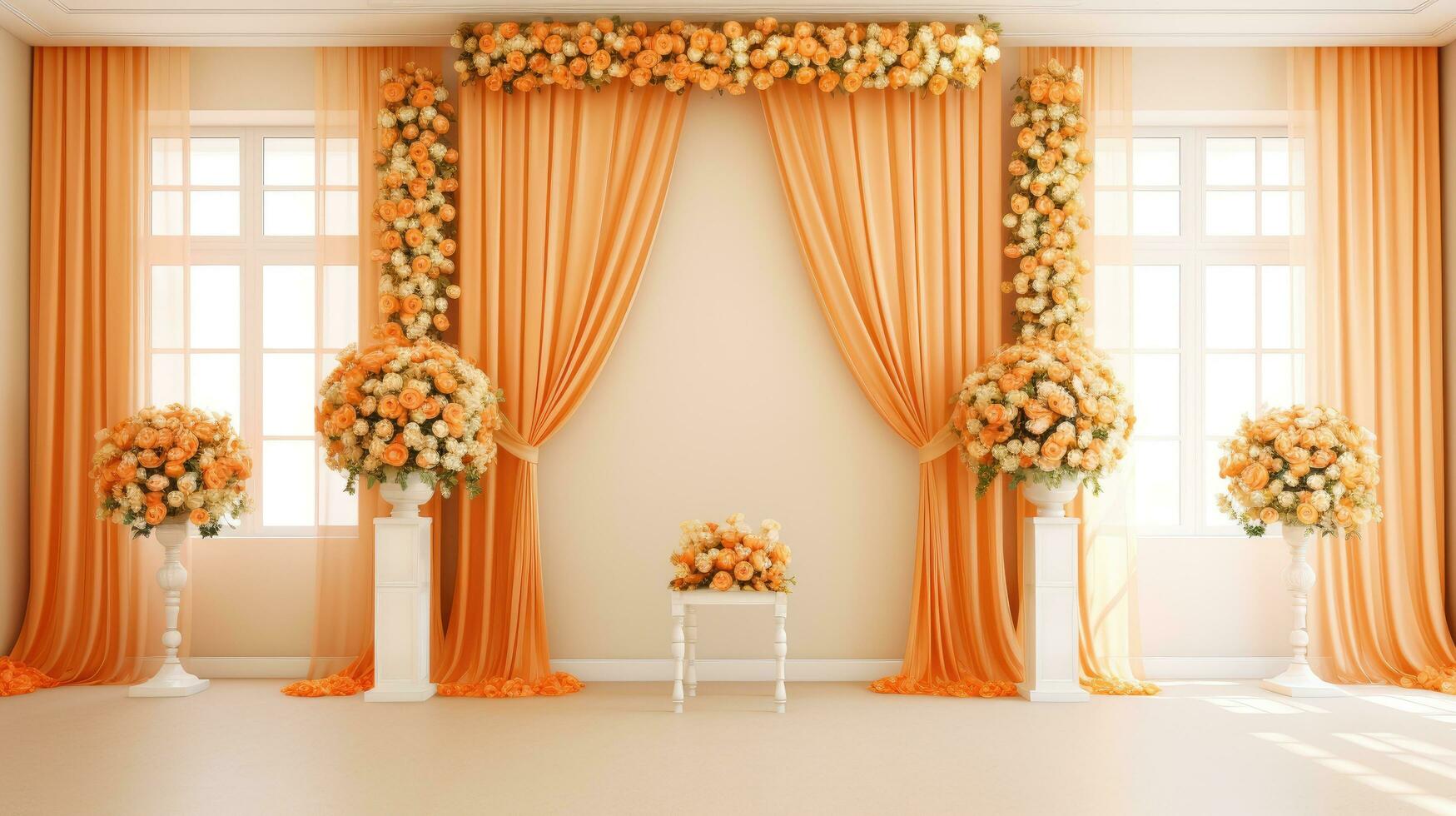 Ethereal Orange Wedding Background, generative AI photo