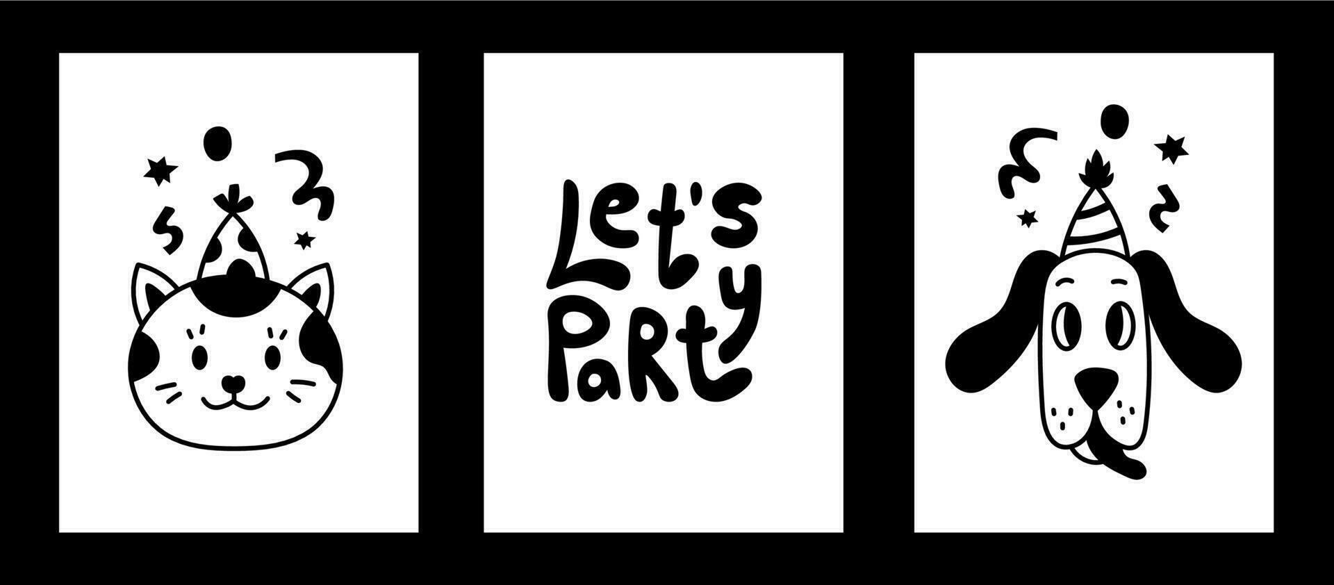 Pets party posters in doodle style vector