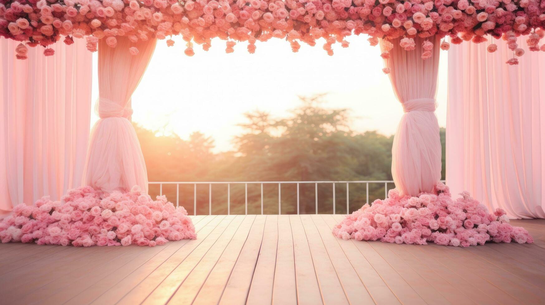 Pink Blossom Wedding Oasis, generative AI photo