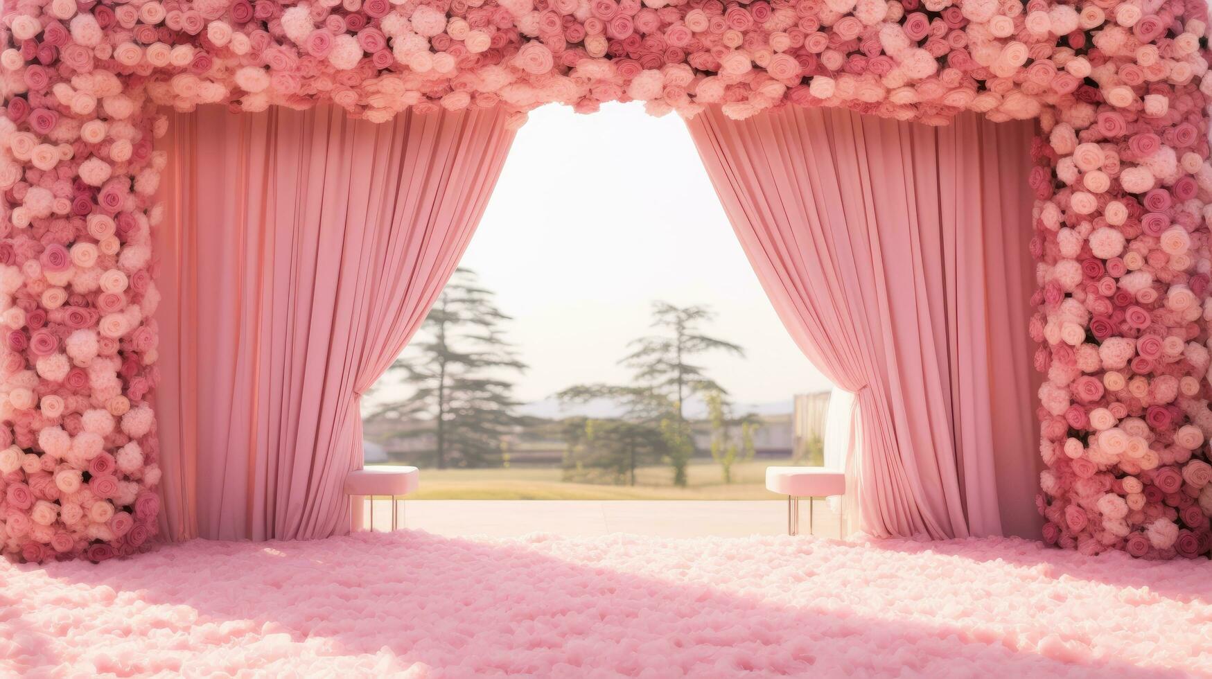 Blossoming Pink Wedding Oasis, generative AI photo