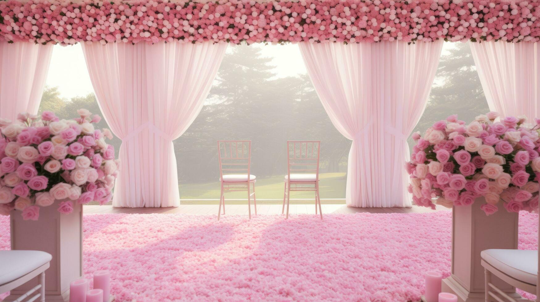 Dreamy Pink Skies Wedding, generative AI photo