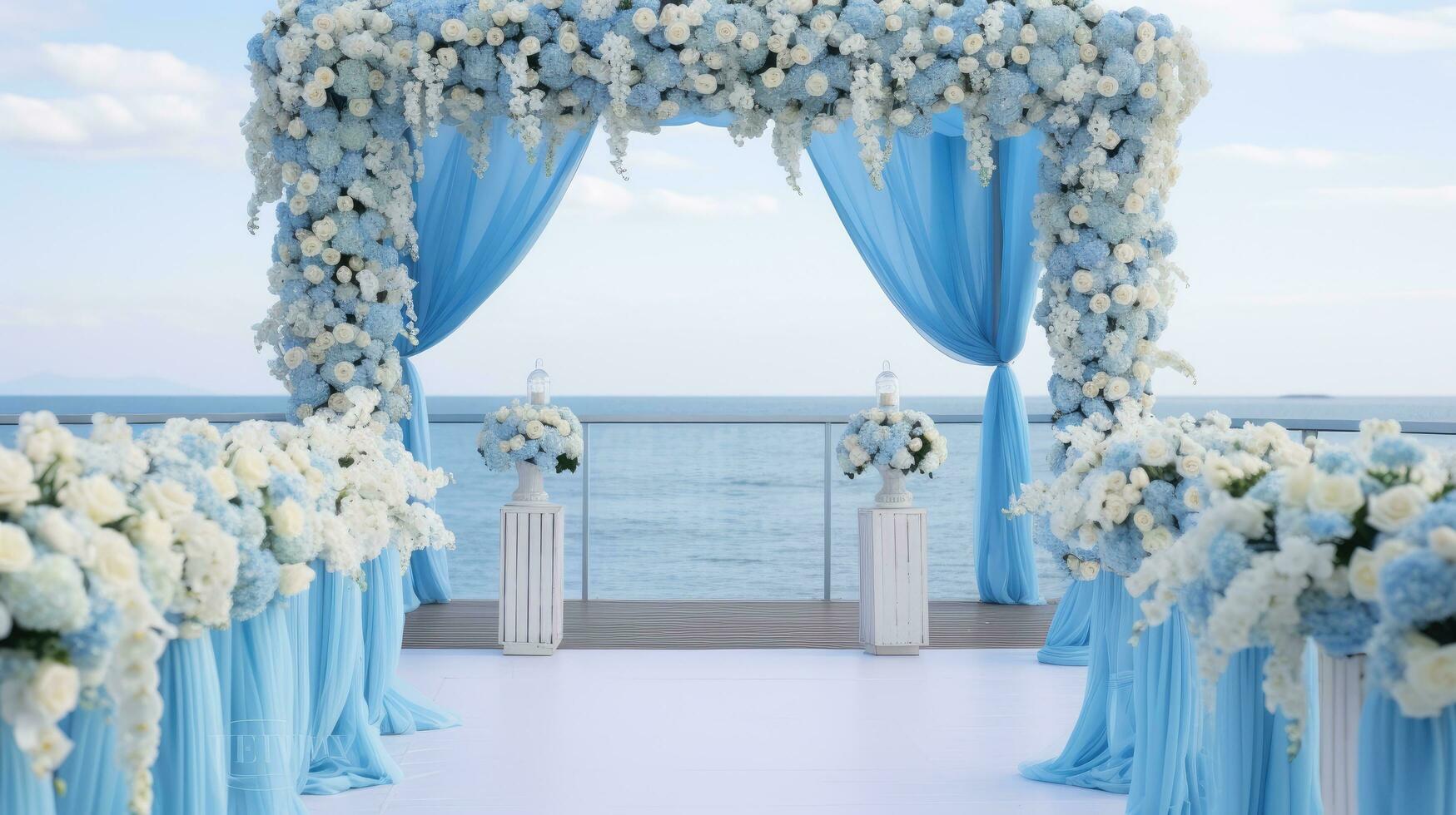 Enchanting Blue Waters Wedding, generative AI photo