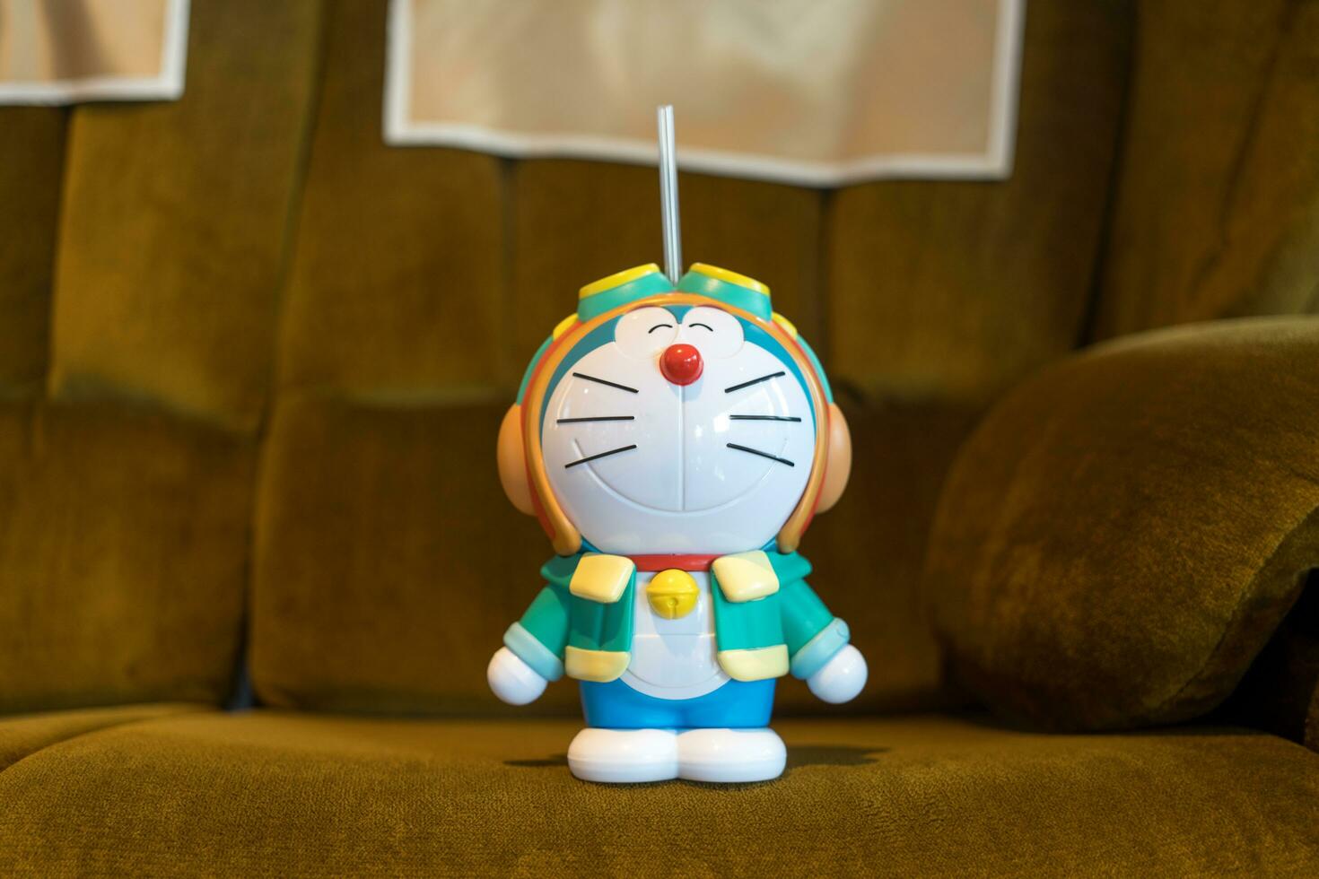 Bangkok, Thailand - October 16, 2023 Doraemon for soft drink to promote movie Doraemon The Movie 2023 Nobita's Sky Utopia from SF Cinema city cinema. photo