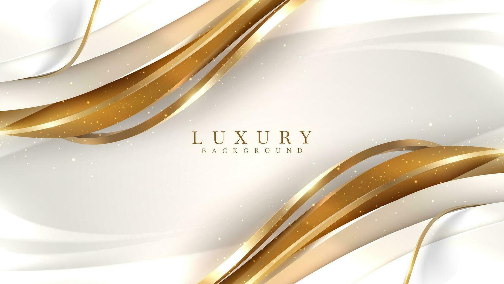 Elegant golden curves on white luxury background decorated with glitter light effect. vector