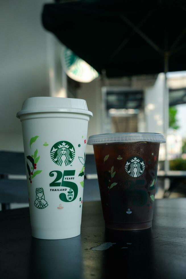 Bangkok, Thailand - October 17, 2023 Reusable cup 25th Anniversary, Starbucks Thailand. Limited-edition photo