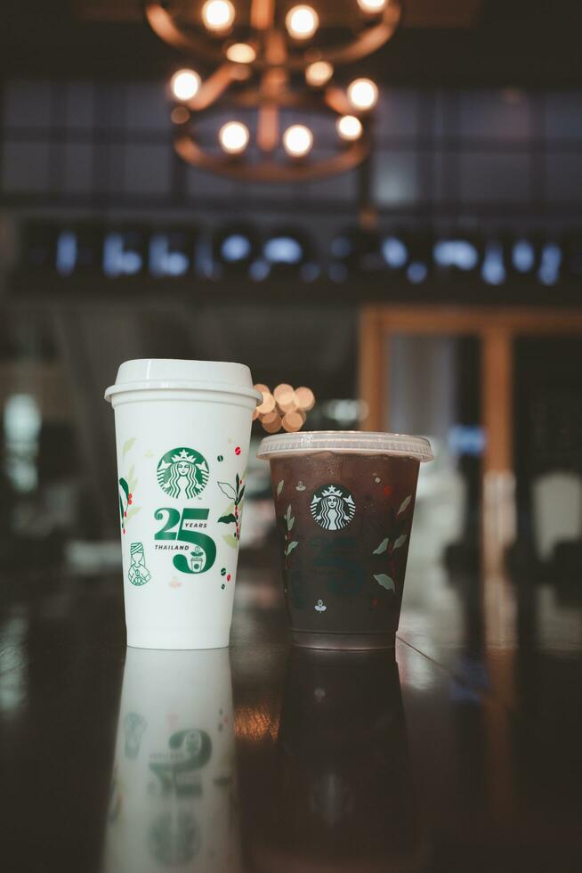 Bangkok, Thailand - October 18, 2023 Reusable cup 25th Anniversary, Starbucks Thailand. Limited-edition photo