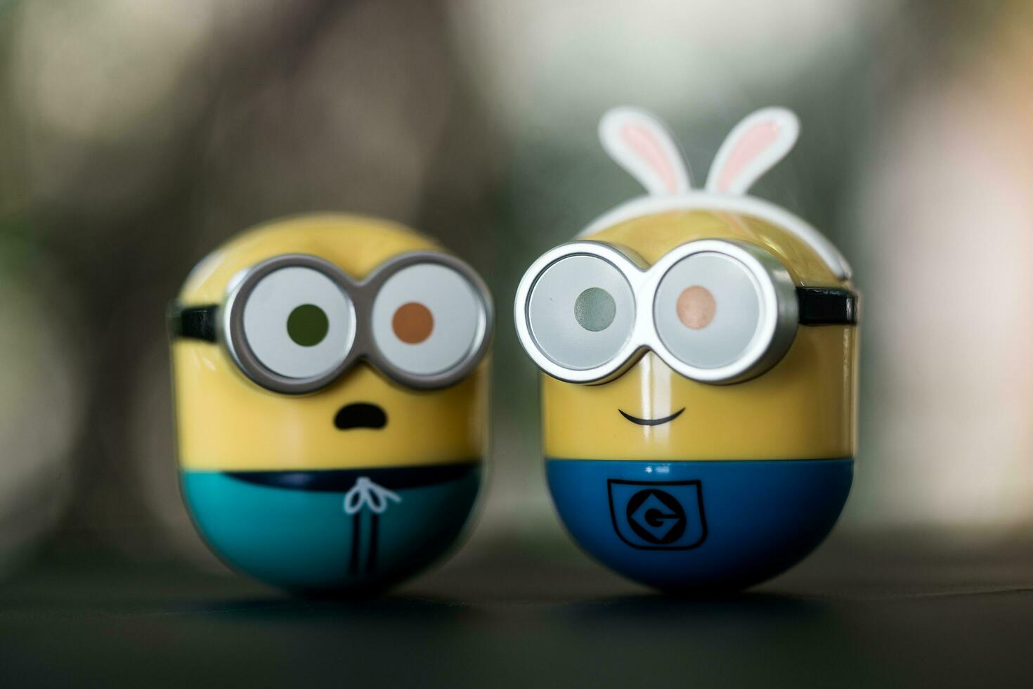 Bangkok, Thailand - October 23, 2023 A Minions Random Box of tumbler Minions a collection of Minions BOB 1.0, sall in Miniso shop at Thailand photo