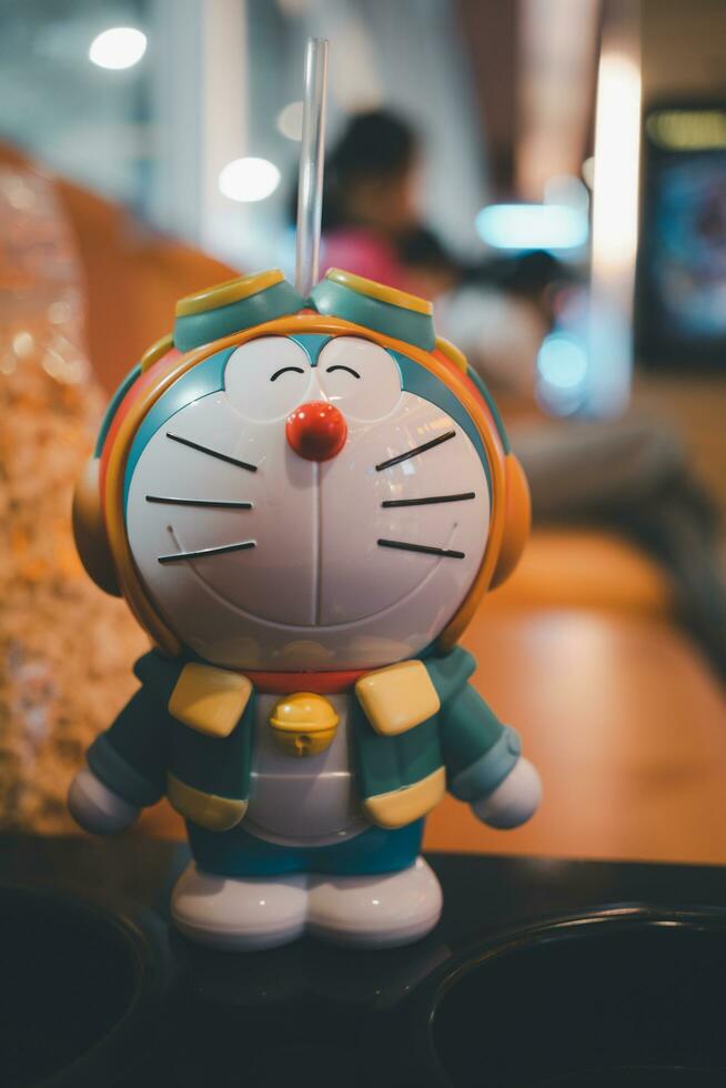 Bangkok, Thailand - October 17, 2023 Doraemon for soft drink to promote movie Doraemon The Movie 2023 Nobita's Sky Utopia from SF Cinema city cinema. photo