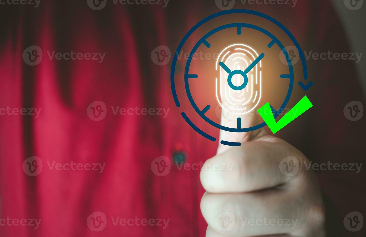 Employees fingerprint scan for biometrics, digital time recorder attendance, identity verification, employing fingerprint photo