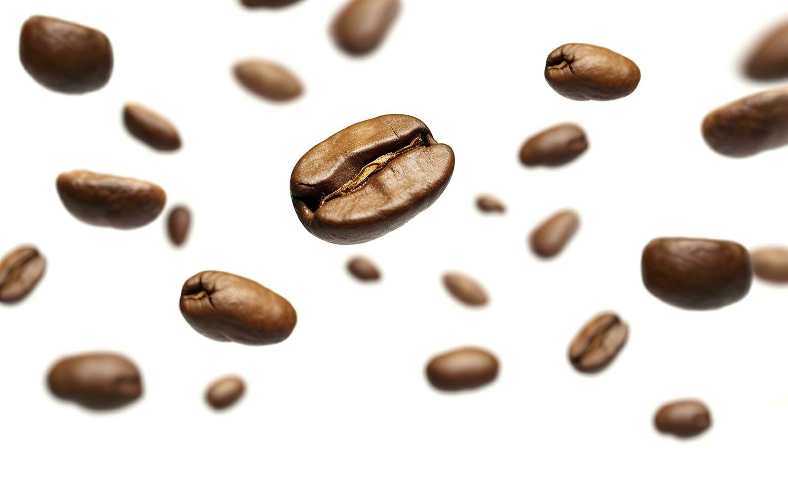 Coffee Bean flying on white background, 3d illustration. Generative AI photo