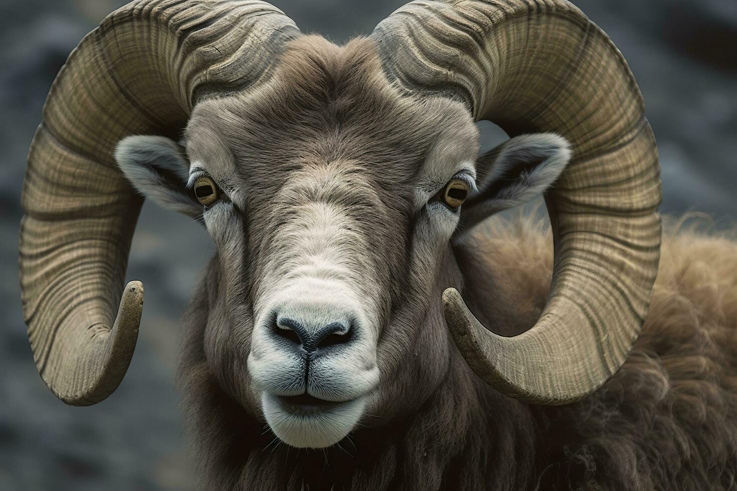 Close up of curious ram. Generative AI photo