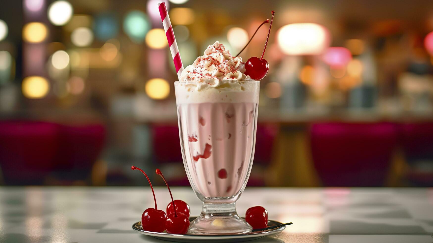 Cereza malteada en un clásico americano cena. comida fotografía concepto. generativo ai foto