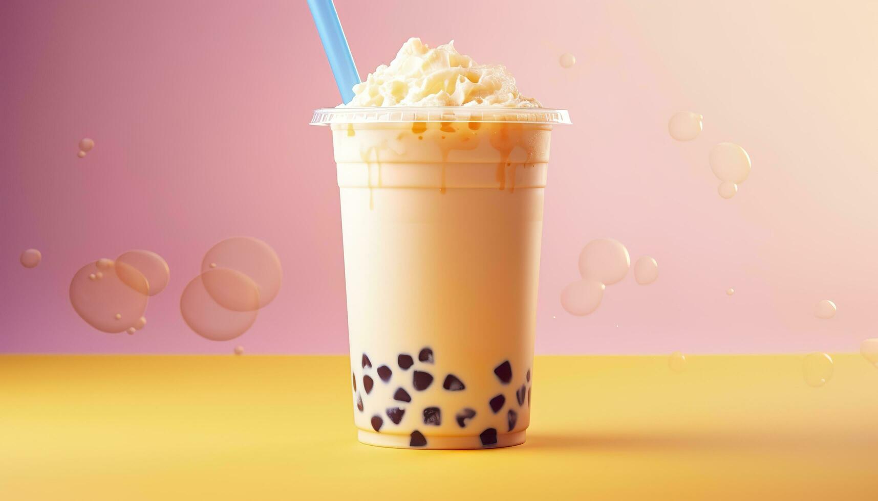 A bubble tea in a plastic cup. Generative AI photo